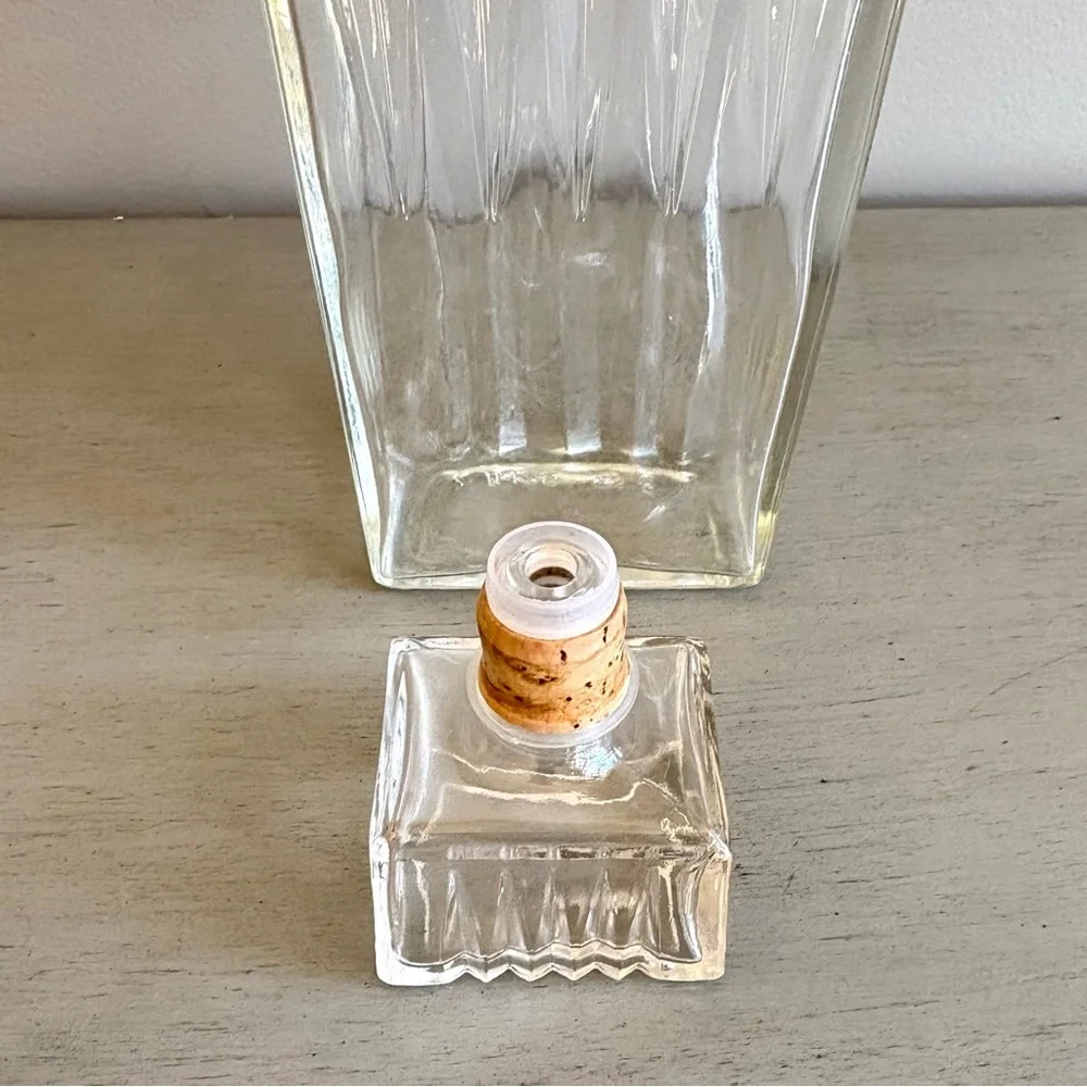 VTG 60s Heavy Clear Glass Liquor Bottle Decanter Vase Decor w/ Cork Stopper 11